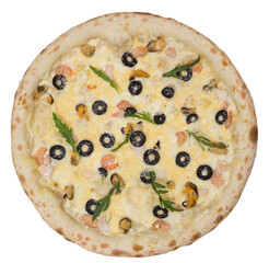 Pizza four cheeses view from the top.