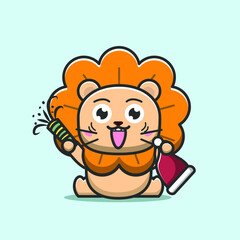cute lion welcomes christmas and new year