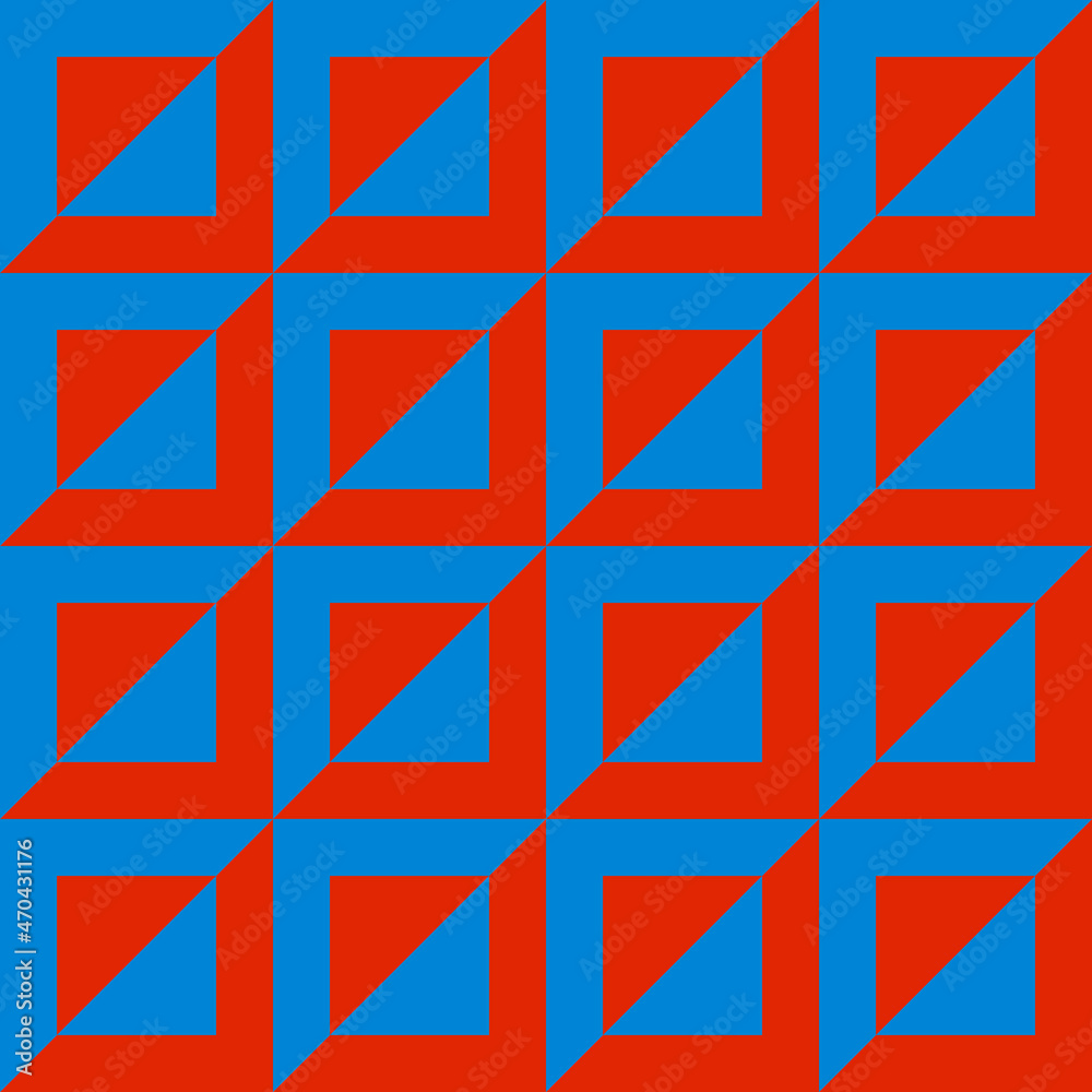 Poster Red-blue tiles, each with two halves. Vector pattern of two-color tiles.