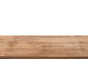 Empty old wood table isolated on white background with clipping path.