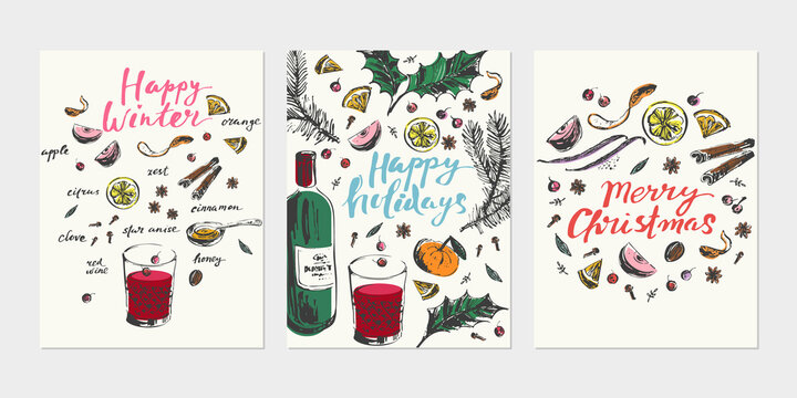 Hot winter holiday drink poster, card