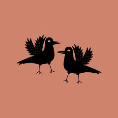 Black raven with creepy eyes hand drawn vector illustration. Spooky bird character. Halloween crows.