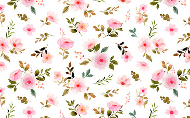 Pink floral watercolor seamless pattern © Asrulaqroni