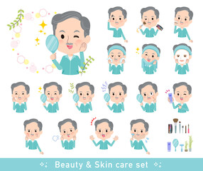 美容に関する青緑ジャージ高齢男性のセット