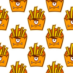 Colored pattern for the holiday Halloween of fries on a white background for printing and decoration. Vector illustration.