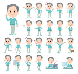 様々な感情表現をする青緑ジャージ高齢男性のセット