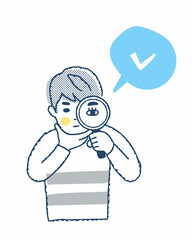 虫眼鏡を覗いている若い男性