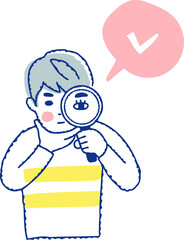 虫眼鏡を覗いている若い男性