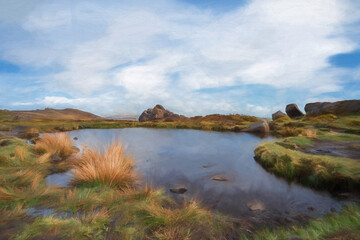 Obraz premium Digital painting of The Roaches at sunrise in the Peak District National Park.