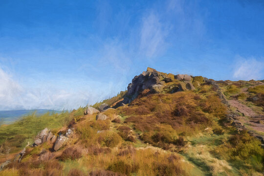 Digital painting of The Roaches at sunrise in the Peak District National Park.