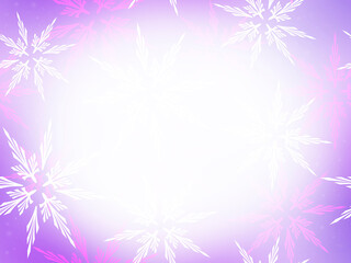 frame of blurred silhouettes of snowflakes in the fog on a purple background.