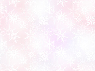 Seamless winter pattern with silhouettes of white snowflakes on a purple background.