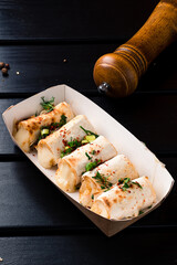 lavash with grilled with cheese suluguni, peppers, picnic lunch