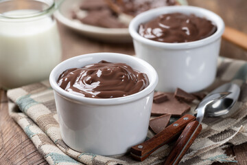 Creamy chocolate pudding in a cup