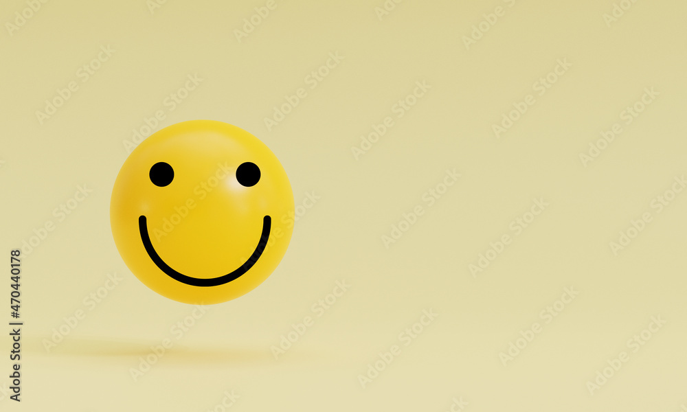 Poster Smiley on yellow face with copy space for client customer satisfaction and evaluation after use product and service concept by 3d rendering.