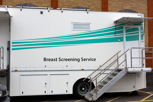 Felixstowe Suffolk UK November 13 2021: A Mobile Breast Cancer Screening Mammogram Van Parked In A Public Car Park