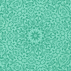 Green mandala. Monochromatic background with  floral pattern. Feminine hippie style.