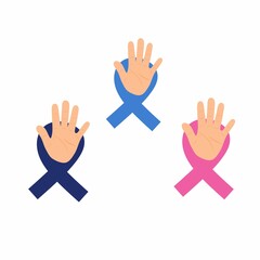 three Signs to Stop Violence Against Women.  Hands with different colored bands.  vector illustration