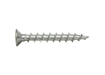 Stainless steel self-tapping screw isolated on white background.