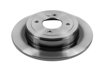Brake disc for a passenger car isolated on a white background. A spare part for the car brake system.