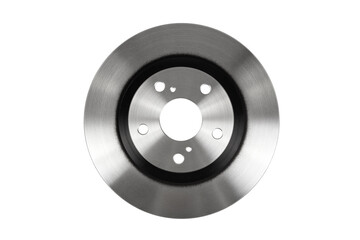 The brake disc of car top view is isolated on white background. Part of the braking system of a...