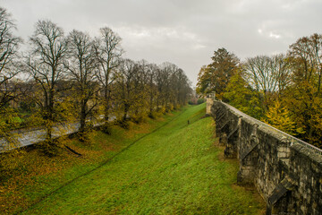 View of mot from the top of the 13th century medieval city wall in York England