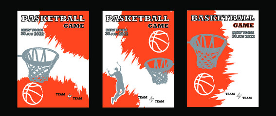 Fototapeta na wymiar Set Vector. A basketball. Tournament. Announcement of a sporting event. Flyer, Template illustration. Basketball tickets. Basketball League