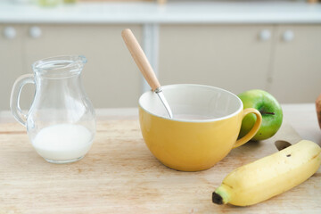 Healthy living and Vegan food. Make yogurt from fruits and apples.