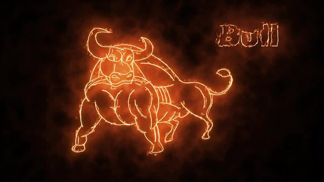 animation of a flaming bull on a green screen black