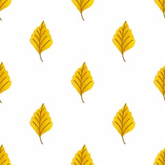 Seamless pattern yellow autumn birch leaves on a white background. For packaging, textiles, design