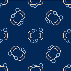 Line Bar of soap icon isolated seamless pattern on blue background. Soap bar with bubbles. Vector