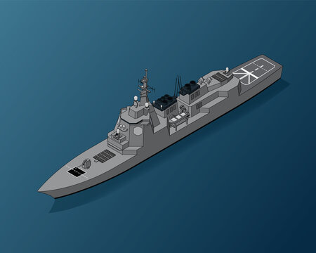 Isometric Illustration,  Japan Maritime Self-defense Force, JMSDF, DDG-177, Atago-class destroyer, Aegis warship