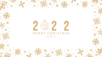 2022 Merry Christmas and Happy New Year with Gold Snowflake frame in Christmas holiday on white background, Flat Modern design , Illustration Vector  EPS 10