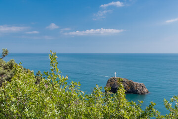 Rock in the sea bay. Sea bay rock view. Landscape of sea bay . Blue Lagoon