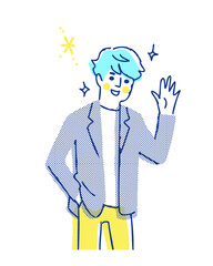 笑顔で手を振る若い男性