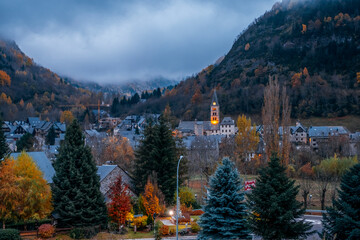 View of Arties, high mountain village in the Aran Valley, in the Pyrenees of the province of Lerida, Catalonia, Spain