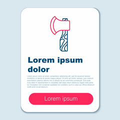 Line Wooden axe icon isolated on grey background. Lumberjack axe. Colorful outline concept. Vector