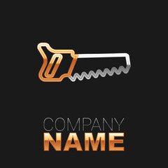 Line Hand saw icon isolated on black background. Colorful outline concept. Vector