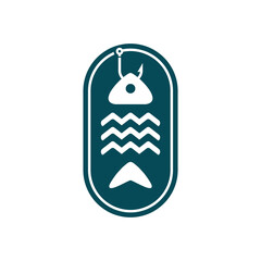 vintage fish logo with wave symbol