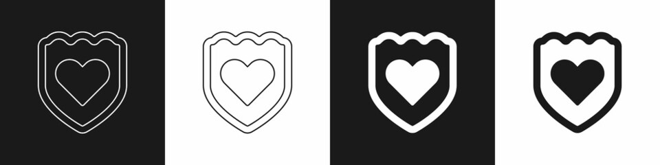 Set Immune system icon isolated on black and white background. Medical shield. Vector
