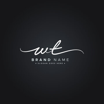 Initial Letter WT Logo - Handwritten Signature Style Logo