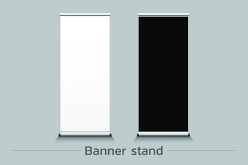 Rollup banners stand. Blank template mockups. Exhibition stand roll-up banners, Banner template, presentation, Vector, illustration