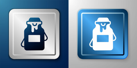 White Jar of honey icon isolated on blue and grey background. Food bank. Sweet natural food symbol. Silver and blue square button. Vector