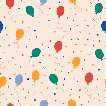 Seamless party balloon pattern on light beige background. Repeating background. Use for fabric, wallpaper, wrapping