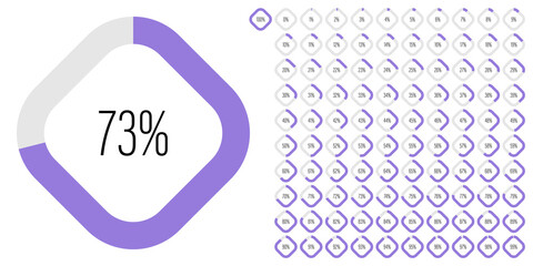 Set of rectangle percentage diagrams meters from 0 to 100 ready-to-use for web design, user interface UI or infographic - indicator with purple