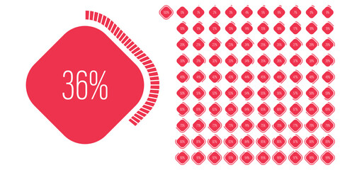 Set of rectangle percentage diagrams meters from 0 to 100 ready-to-use for web design, user interface UI or infographic - indicator with red
