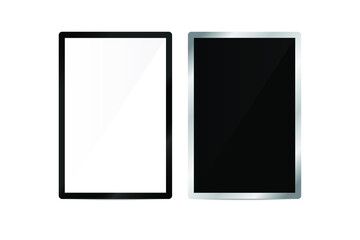 Black and white tablet computer mockups with blank screens. Vector illustration