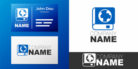 Logotype Earth globe and book icon isolated on white background. World or Earth sign. Global internet symbol. Geometric shapes. Logo design template element. Vector