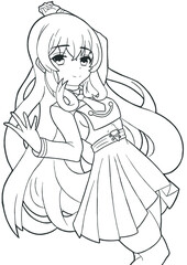 beautiful anime manga girl with diamond hair in the uniform of an officer in a skirt and stockings the picture is made with lines	