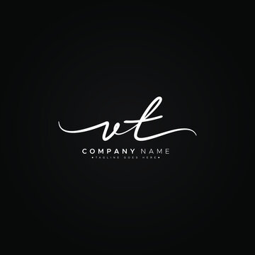 Initial Letter VT Logo - Handwritten Signature Style Logo
